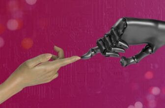 Représentation symbolique de l'interaction entre l'humain et l'intelligence artificielle